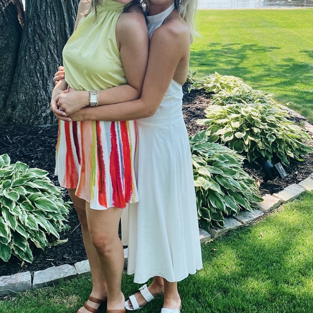 White halter neck midi dress